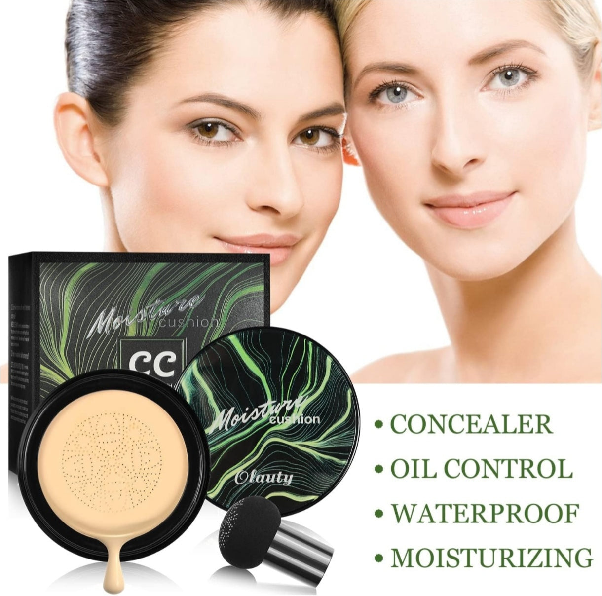 #2/#3.  Base de maquillaje CC tono  Cream con cojín de aire de cabeza de hongo, crema BB, corrector hidratante de larga duración, base de maquillaje BB Cream hidratante con esponja de maquillaje de hongos