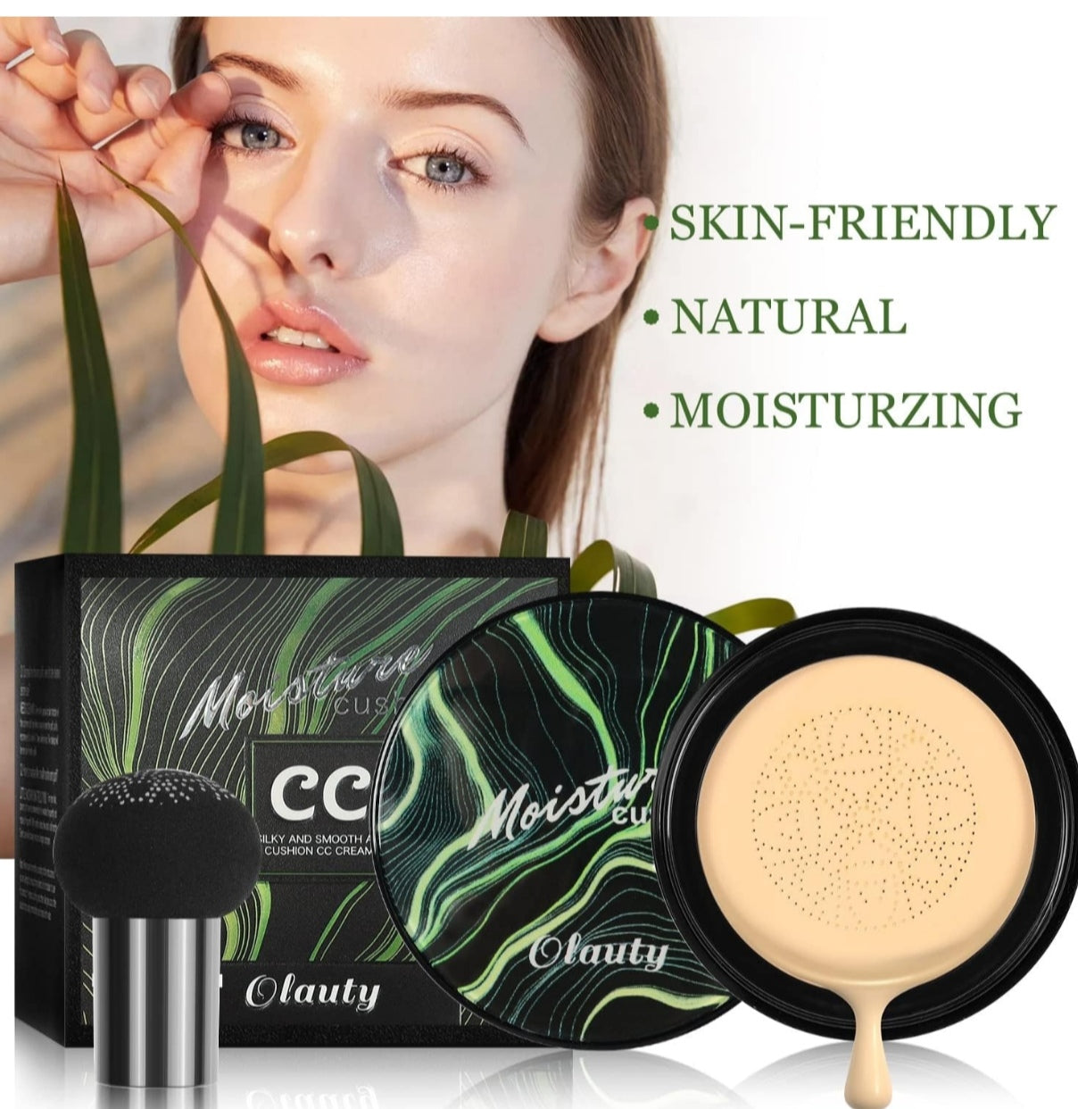 #2/#3.  Base de maquillaje CC tono  Cream con cojín de aire de cabeza de hongo, crema BB, corrector hidratante de larga duración, base de maquillaje BB Cream hidratante con esponja de maquillaje de hongos