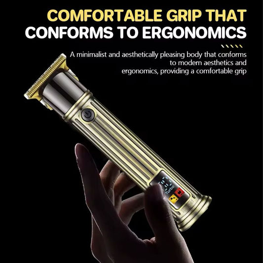 Cortapelos eléctrico impermeable con motor silencioso de 10 W, pantalla LED digital, carga rápida USB y hasta 180 minutos de uso inalámbrico. Incluye peines guía (1/2/3 mm), accesorios completos y diseño vintage ergonómico. Ideal para cortes precisos y co