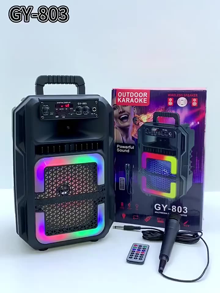 Altavoz Bluetooth portátil Super Bass de 8″ con micrófono con cable