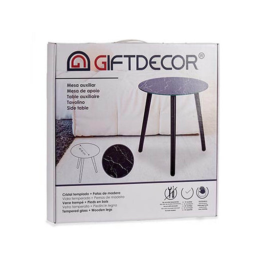 Mesa cristal efecto marmol patas negras