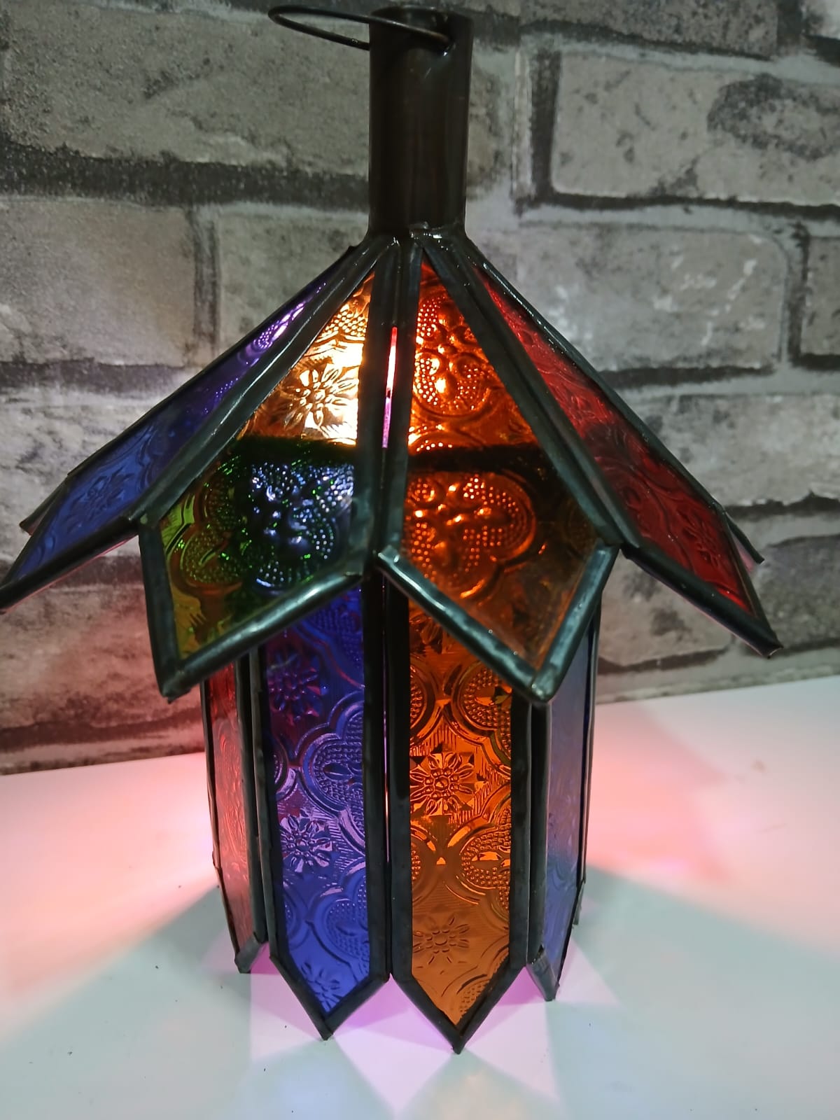 Lámpara colgante marroquí de cristal multicolor