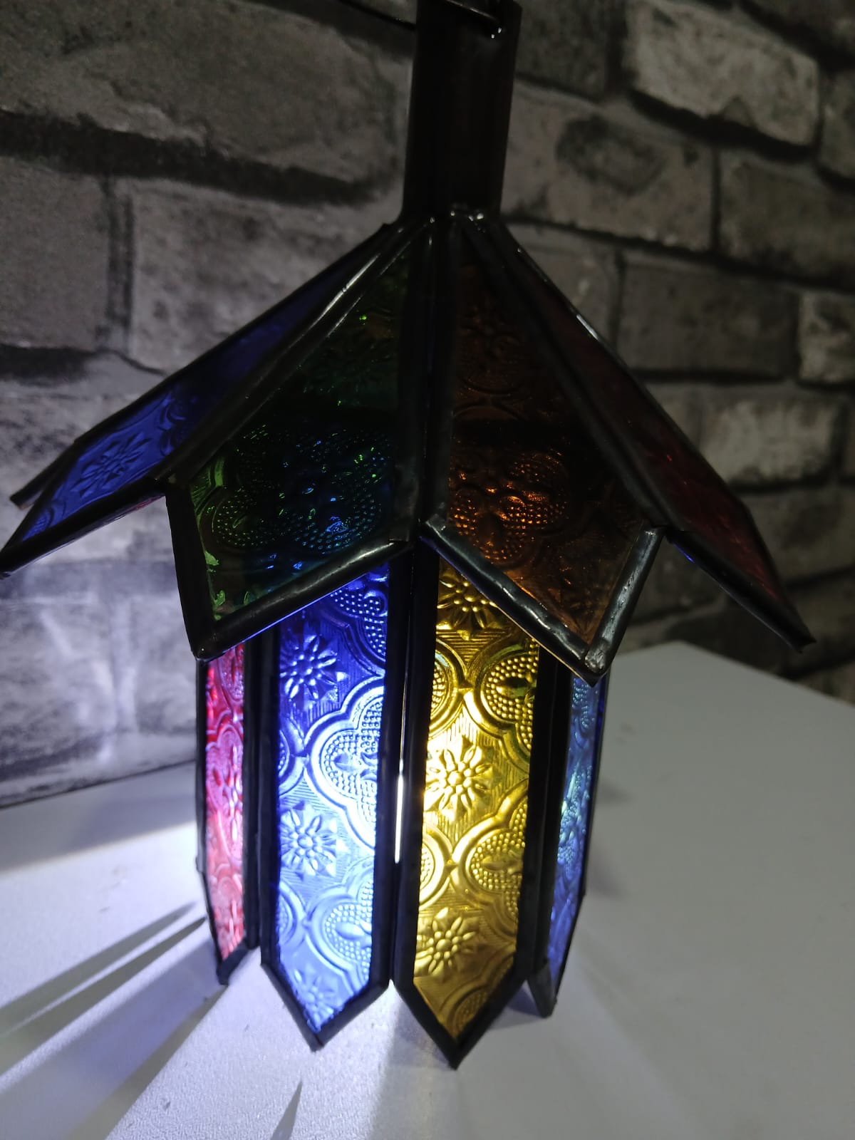 Lámpara colgante marroquí de cristal multicolor