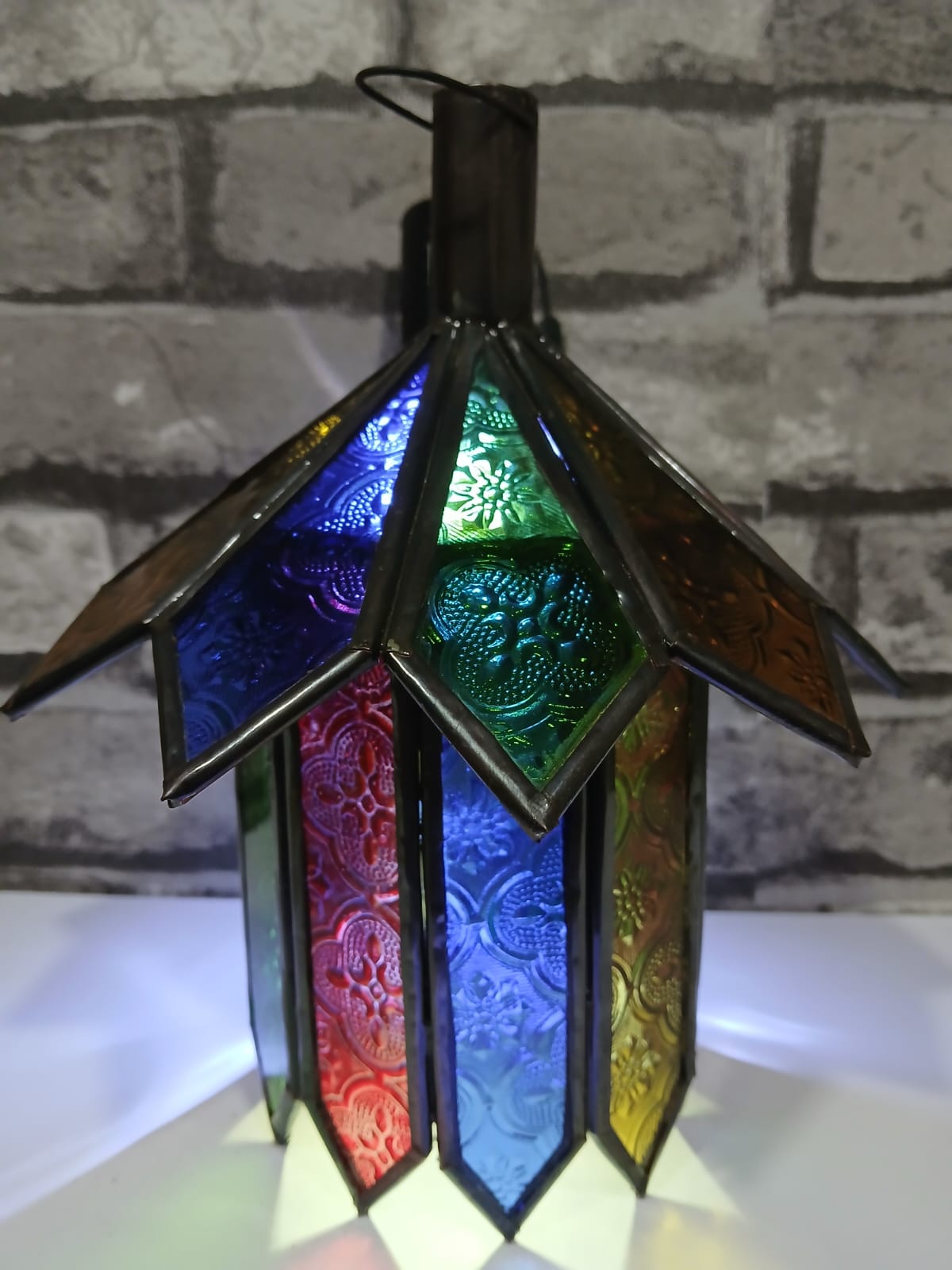 Lámpara colgante marroquí de cristal multicolor