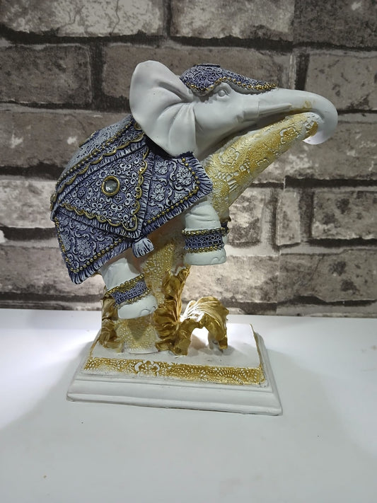 Figura Decorativa Home Decor Elefante Azul Blanco Resina 20×20 cm