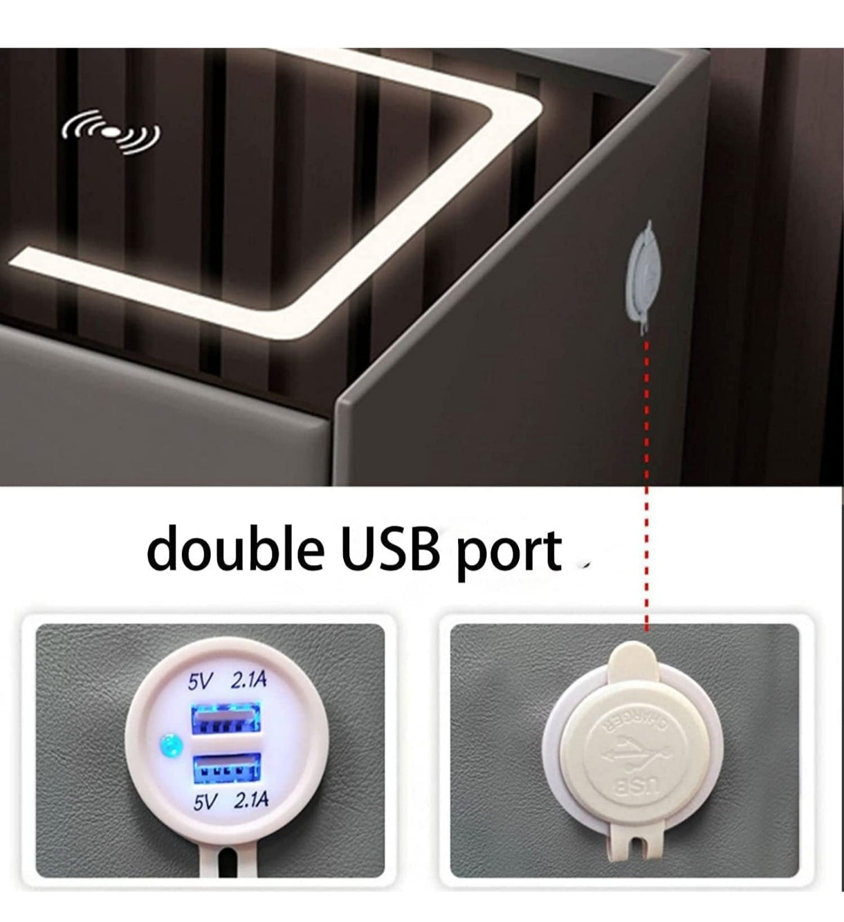 Mesita de noche LED inteligente con puerto de carga