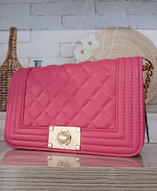 Bolso de cuero suave con rombos, bandolera de cuero PU con caena