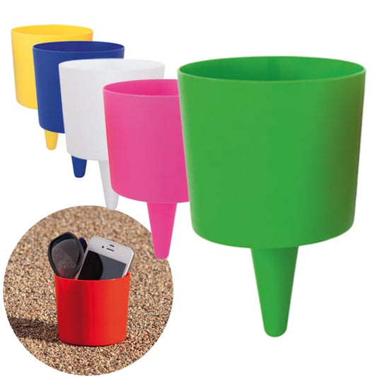 Soporte multiusos en resistente material . Con pincho de fijación para la arena.