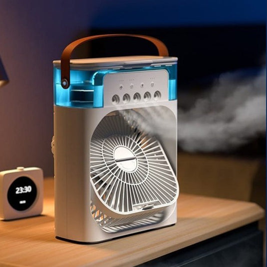 VENTILADOR DE AIRE FRÍO CON PULVERIZACIÓN Y LUZ NOCTURNA