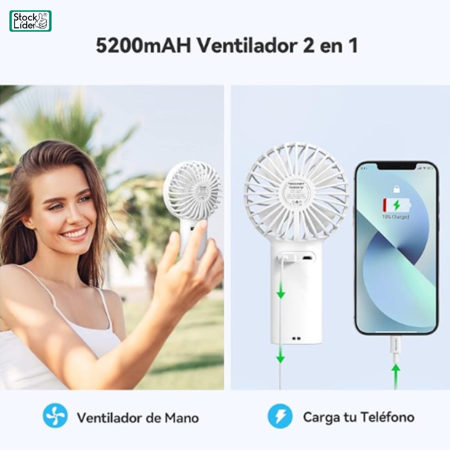 Ventilador De Escritorio Usb Recargable 2 Velocidades