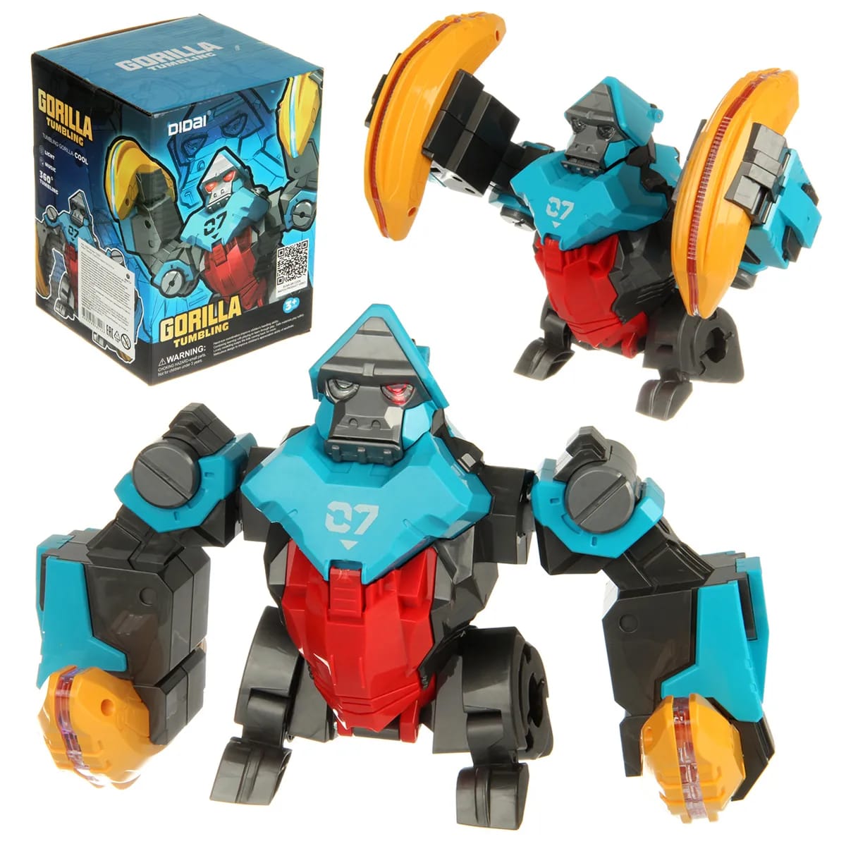 Robot gorila con luz y sonido en tamaño compacto y diseño original.