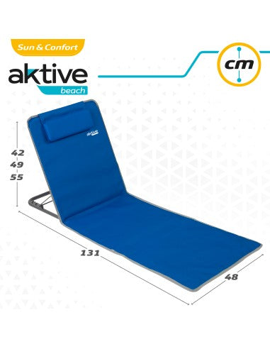 Esterilla plegable con respaldo reclinable, cojín y bolsillo azul