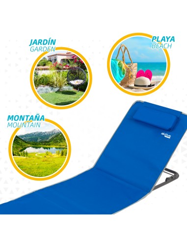 Esterilla plegable con respaldo reclinable, cojín y bolsillo azul
