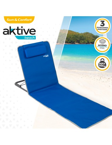 Esterilla plegable con respaldo reclinable, cojín y bolsillo azul