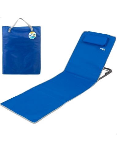 Esterilla plegable con respaldo reclinable, cojín y bolsillo azul