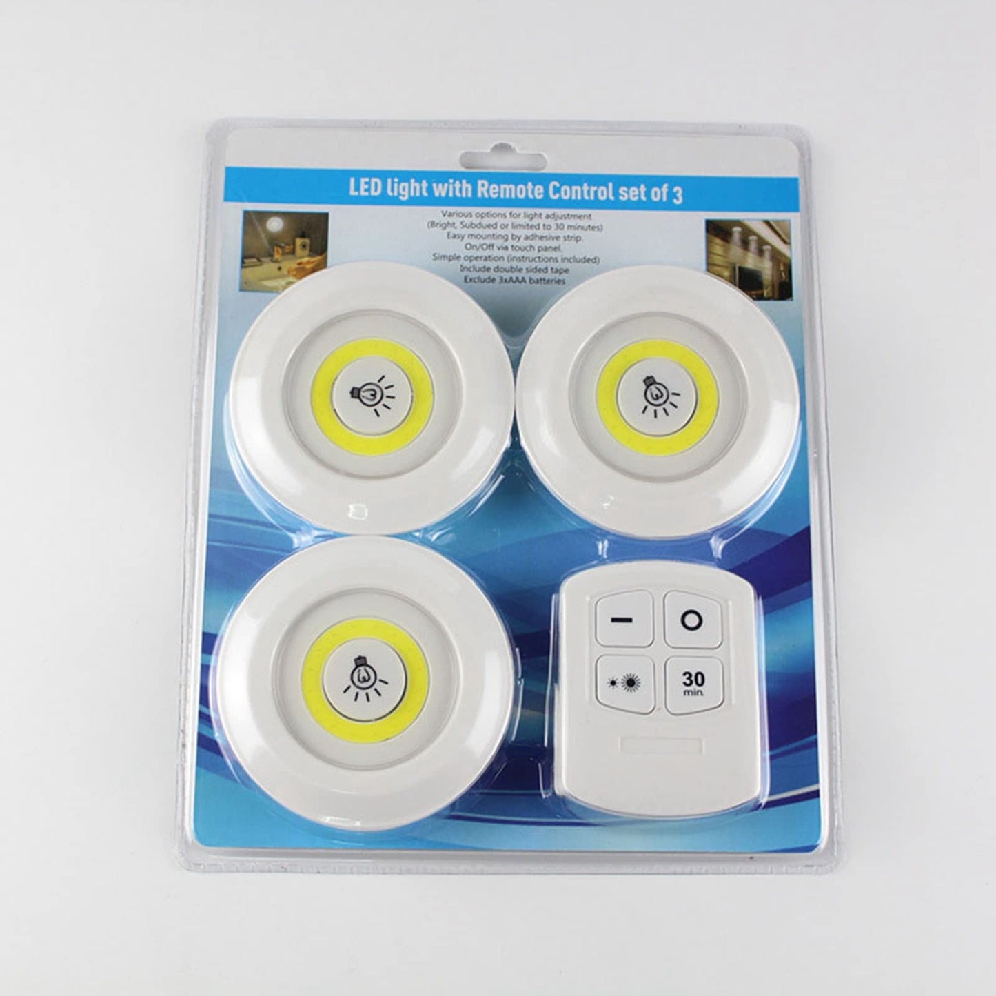 Luz Led con Control Remoto Inalámbrico 3 unidades