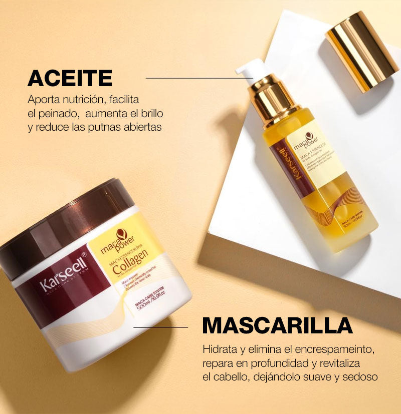 Pack reparación, nutrición y anti encrespamiento mascarilla y aceite Maca Essence de Karseell