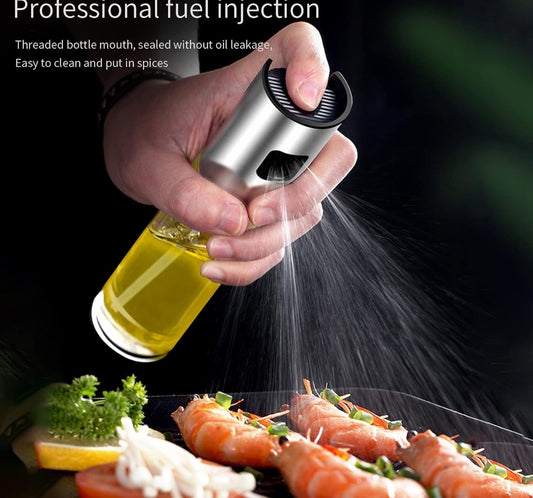 Dispensador de pulverizador de aceite de oliva Spray botella de aceite de vinagre para hornear a la parrilla de vidrio en forma de tambor de 100 ml con embudo pequeño