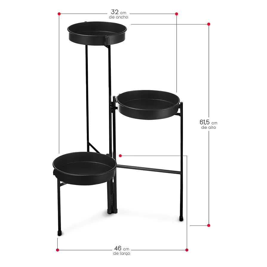 Estantería para Plantas, 3 Alturas, Metal, Soporte para Macetas, 32x46x61,5 cm, 2 Colores Distintos, Decorativo, Organizador y Portamacetas (Negro 3 Alturas)