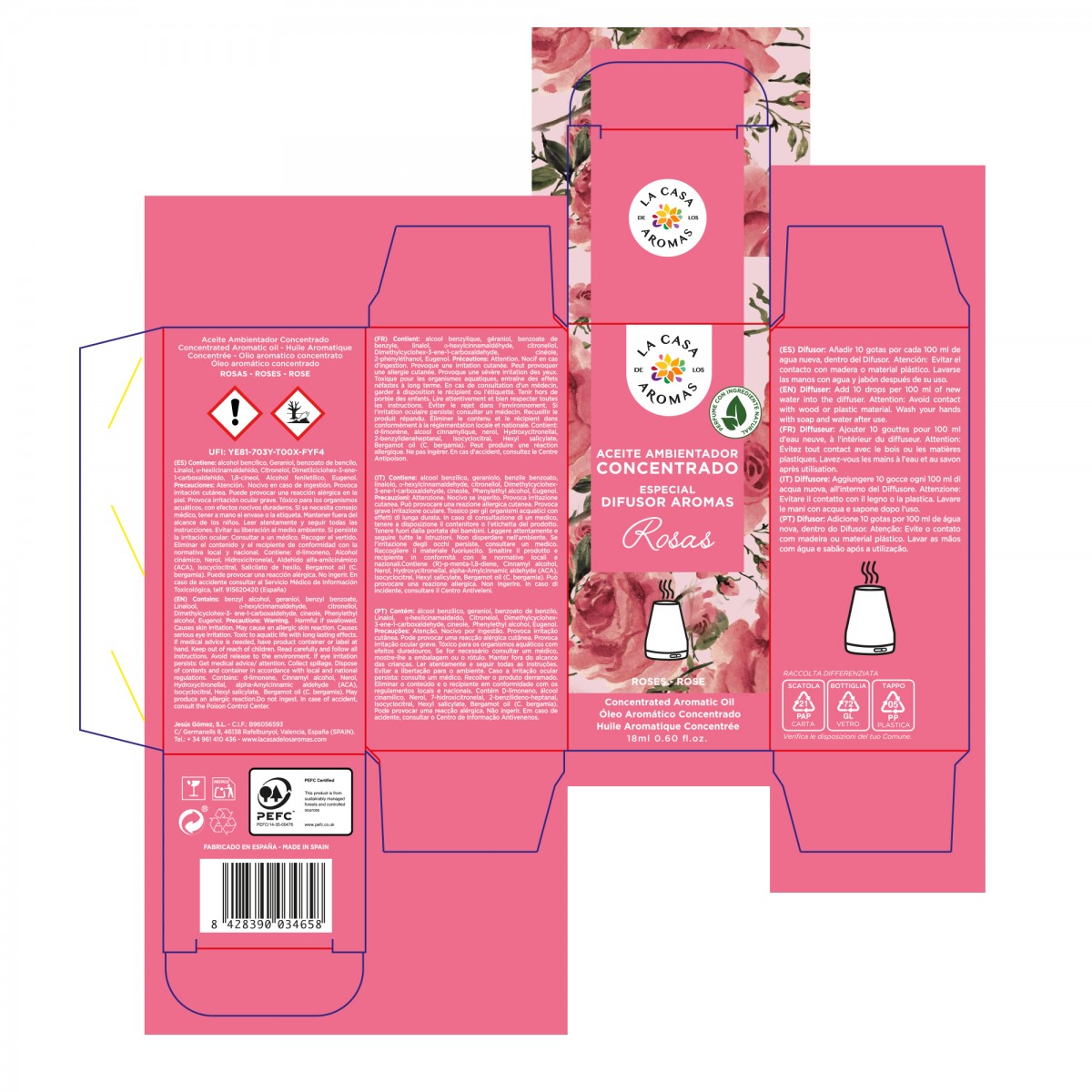 Aceite Esencial Hidrosoluble Rosas, 18ml