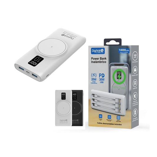 Digivolt PB-3052PD Batería Power Bank 14000mAh, carga inalámbrica 20W
