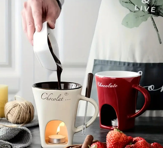 Taza de Fondue de Chocolate - de cerámica con Calentador de chocolate