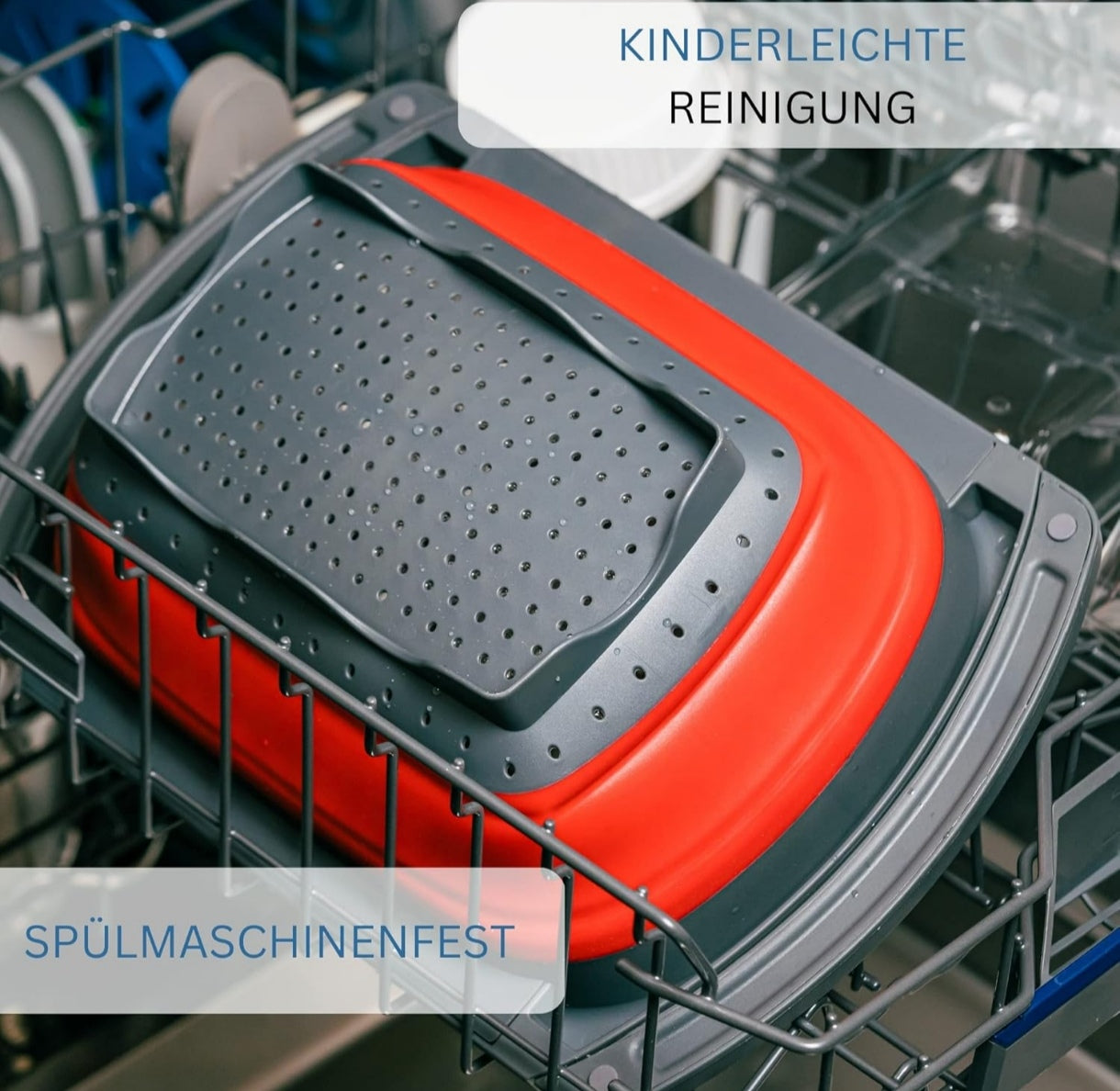 Colador, plegable, extensible, con dispositivo para colgar, plástico, rojo/antracita,