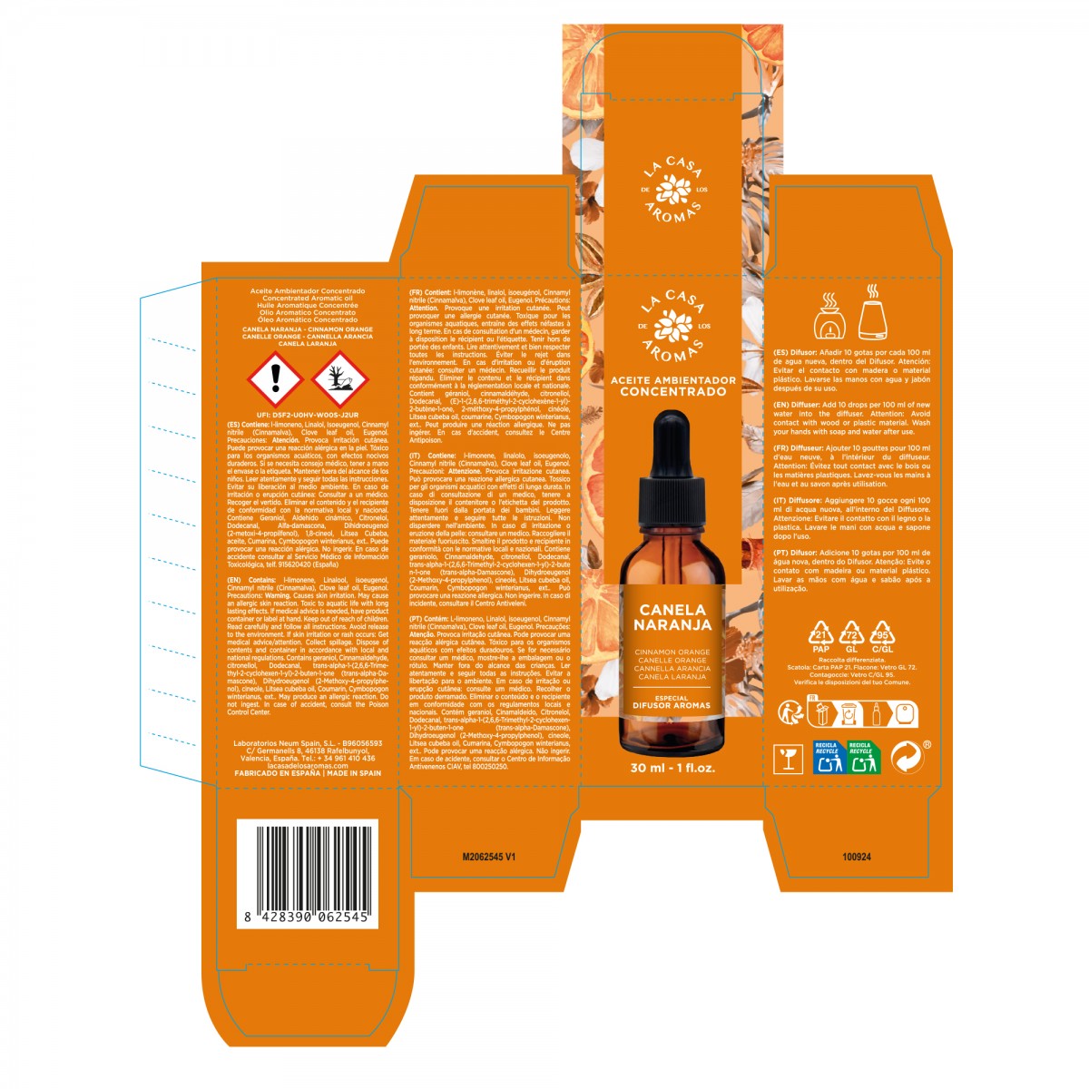 Aceite Esencial Hidrosoluble Canela Naranja, 30ml