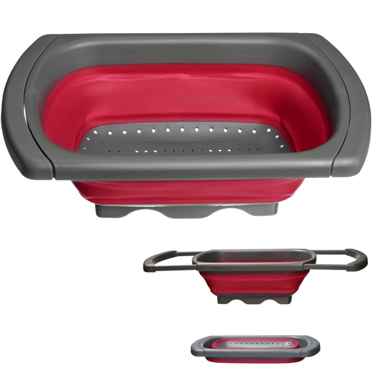Colador, plegable, extensible, con dispositivo para colgar, plástico, rojo/antracita,