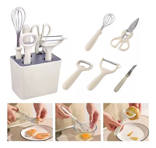 de cocina Batidor Abridor Pelador Cuchillo Tijeras Base 6 piezas