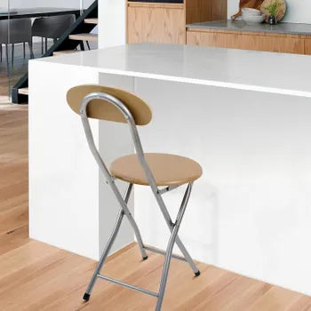 Taburete Plegable de Cocina - Silla Plegable de Metal y Madera - Silla Apta para Interior y Exterior - Alto 74 cm x Diámetro 30 cm