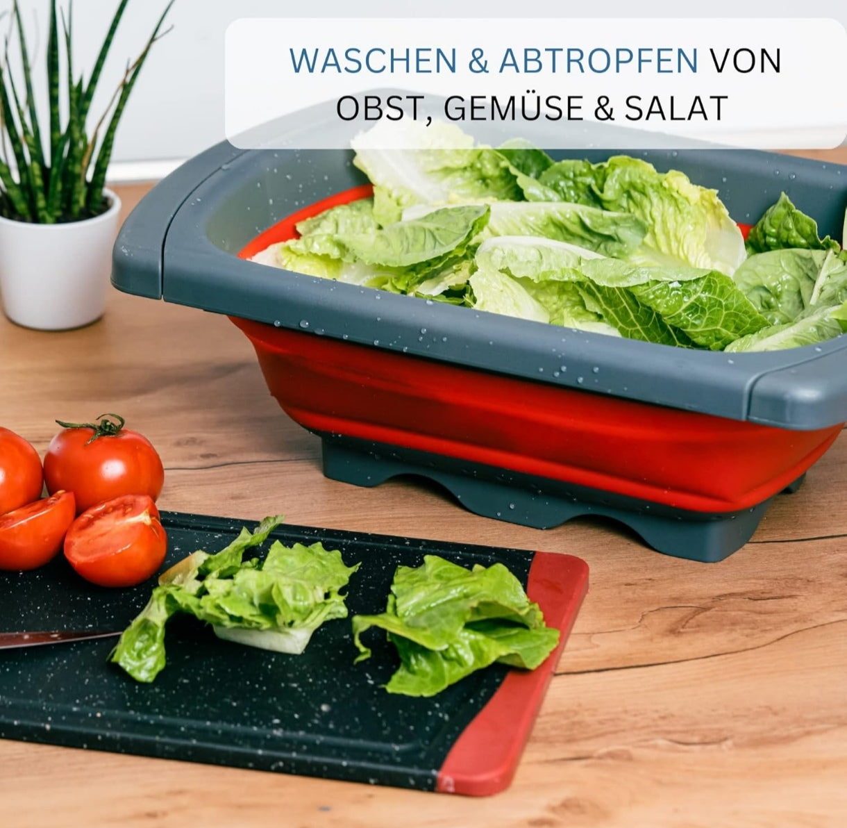 Colador, plegable, extensible, con dispositivo para colgar, plástico, rojo/antracita,