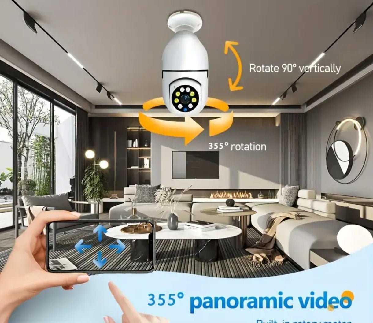 Cámara de bombilla E27, cámara de seguridad PTZ inalámbrica 1080p con conector de bulbo E27, panorámica de 360 grados, seguimiento automático de movimiento, visión nocturna y audio de dos