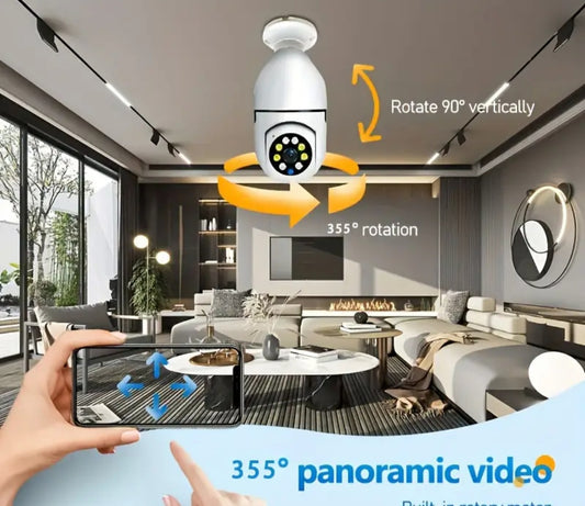 Cámara de bombilla E27, cámara de seguridad PTZ inalámbrica 1080p con conector de bulbo E27, panorámica de 360 grados, seguimiento automático de movimiento, visión nocturna y audio de dos