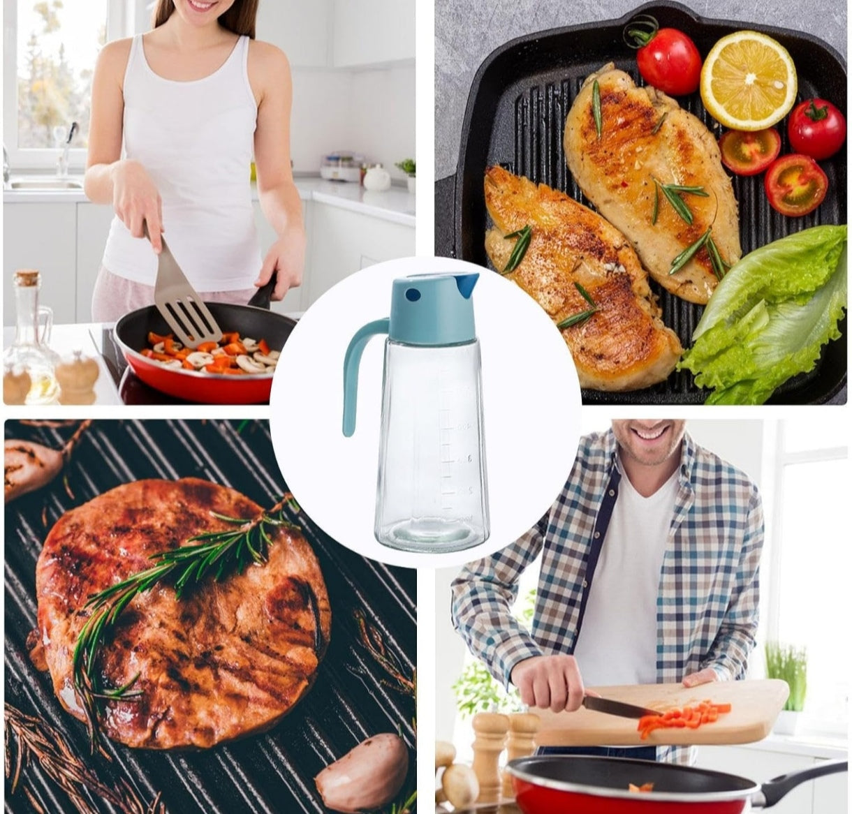 Botella De Aceite Con Asa,Dispensador De Aceite De Vidrio - con tapa y asa botella de aceite de cocina | Con tapa y mango, olla de para aceite de cocina, apertura automática para 630ml