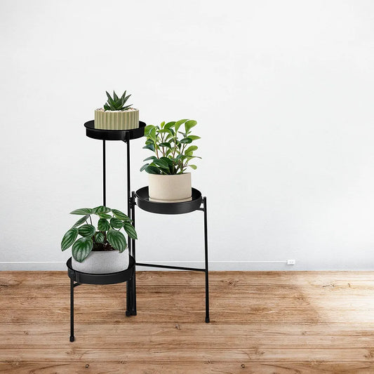 Estantería para Plantas, 3 Alturas, Metal, Soporte para Macetas, 32x46x61,5 cm, 2 Colores Distintos, Decorativo, Organizador y Portamacetas (Negro 3 Alturas)