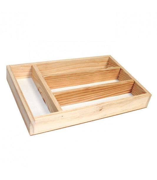Cubertero de madera de 32 x 22 cm y 4 compartimentos individuales. Separador de madera para cubiertos con varios compartimentos. Estructura de madera para colocar cubiertos.