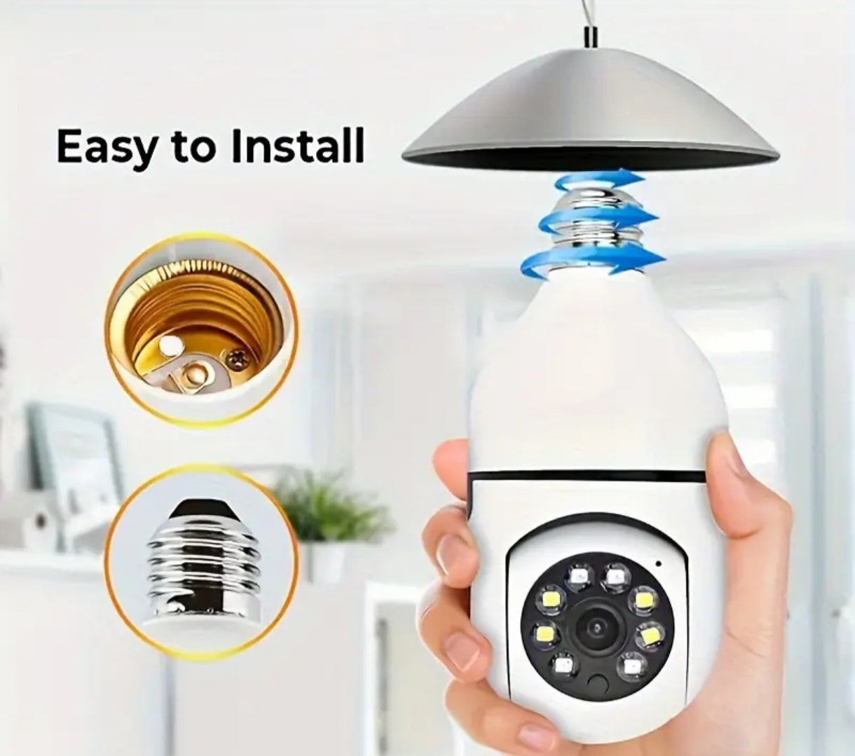 Cámara de bombilla E27, cámara de seguridad PTZ inalámbrica 1080p con conector de bulbo E27, panorámica de 360 grados, seguimiento automático de movimiento, visión nocturna y audio de dos