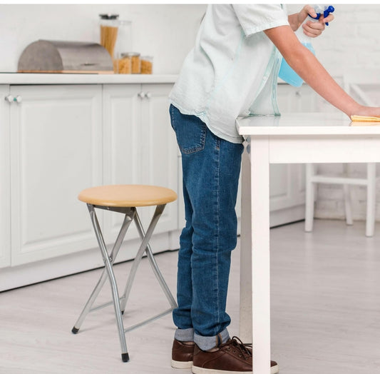 Taburetes Plegables de Madera - 30x45cm - Estructura Metálica - Ideal para Cocina, Terraza o Jardín - Color Natural