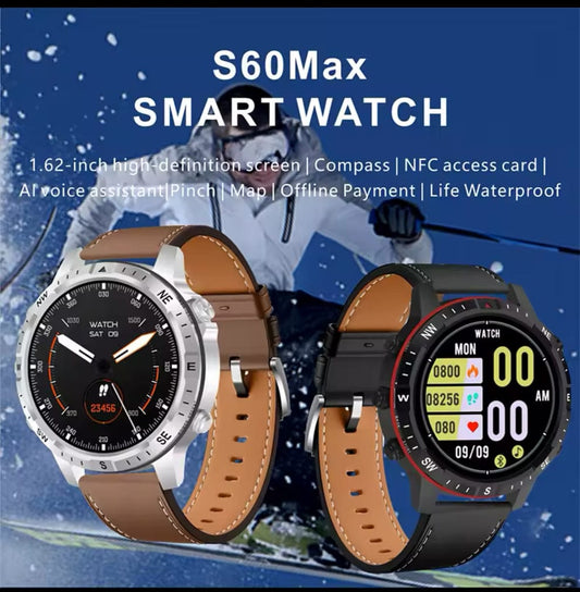 S60 Max-reloj inteligente para hombre, dispositivo con cargador inalámbrico de 1,62 pulgadas, 420mAh, 480x480, con Bluetooth y llamadas