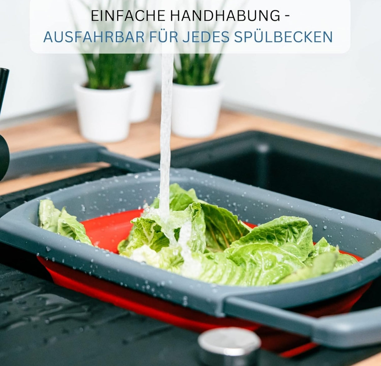 Colador, plegable, extensible, con dispositivo para colgar, plástico, rojo/antracita,