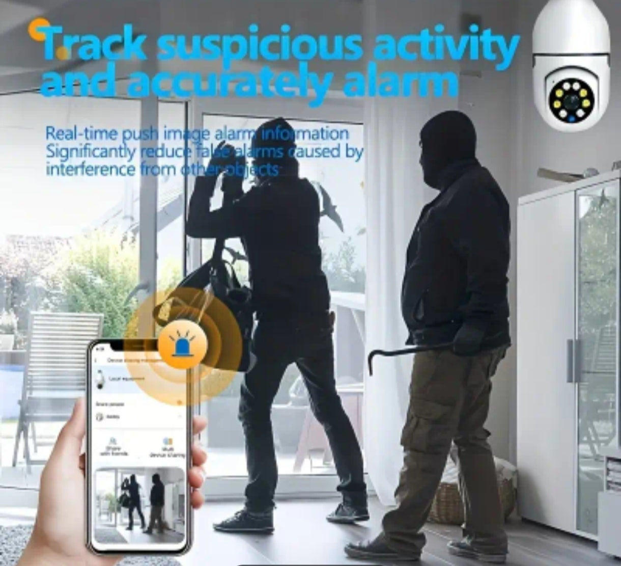 Cámara de bombilla E27, cámara de seguridad PTZ inalámbrica 1080p con conector de bulbo E27, panorámica de 360 grados, seguimiento automático de movimiento, visión nocturna y audio de dos