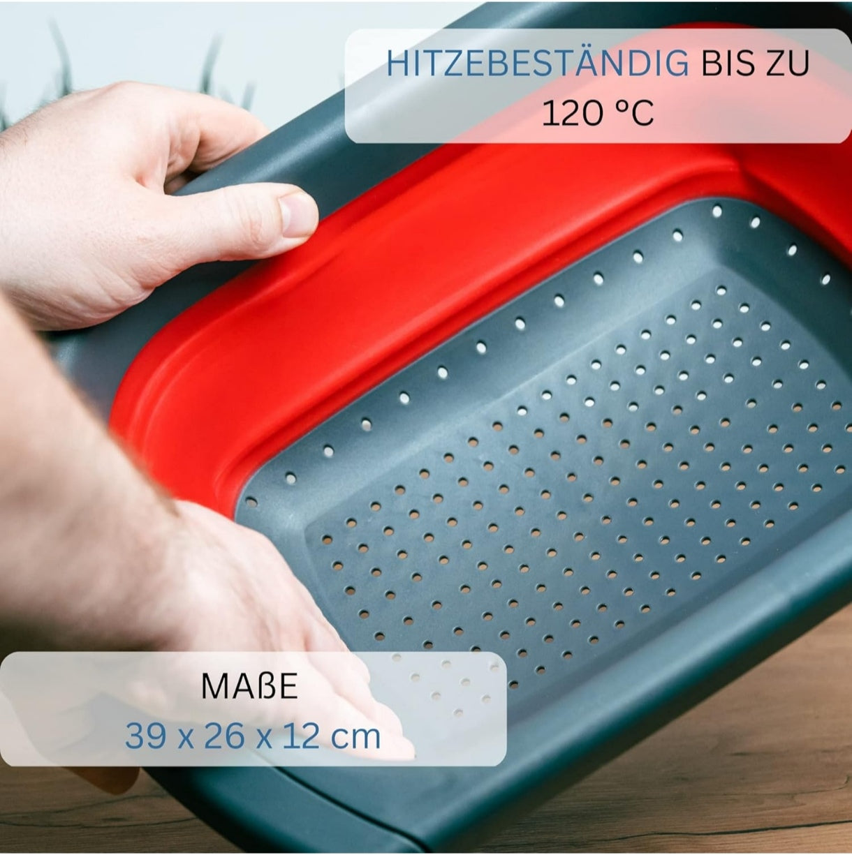 Colador, plegable, extensible, con dispositivo para colgar, plástico, rojo/antracita,