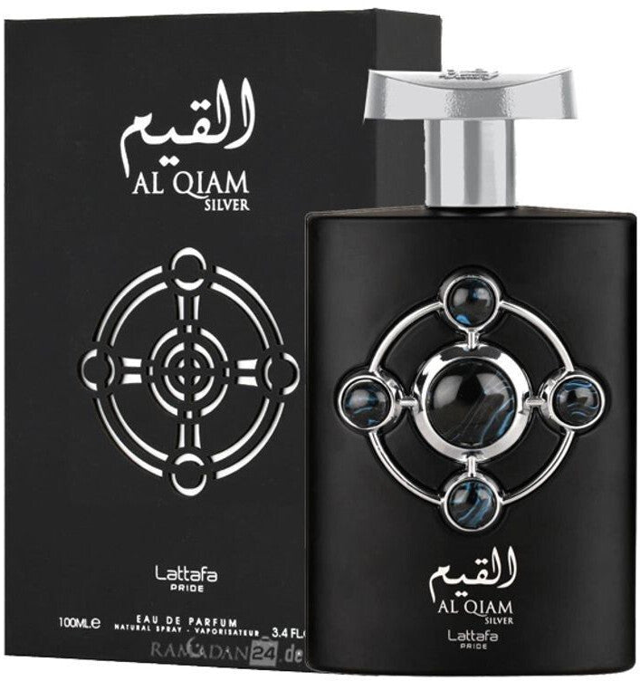 Al Qiam Silver de Lattafa Perfumes es una fragancia de la familia olfativa para Hombres y Mujeres. Esta fragrancia es nueva. Al Qiam Silver se lanzó en 2022. Las Notas de Salida son toronja (pomelo) y jengibre; las Notas de Corazón son ambroxan y sándalo;