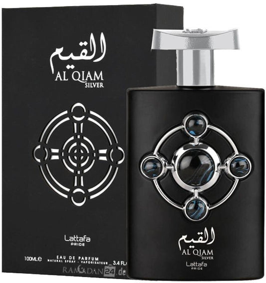 Al Qiam Silver de Lattafa Perfumes es una fragancia de la familia olfativa para Hombres y Mujeres. Esta fragrancia es nueva. Al Qiam Silver se lanzó en 2022. Las Notas de Salida son toronja (pomelo) y jengibre; las Notas de Corazón son ambroxan y sándalo;