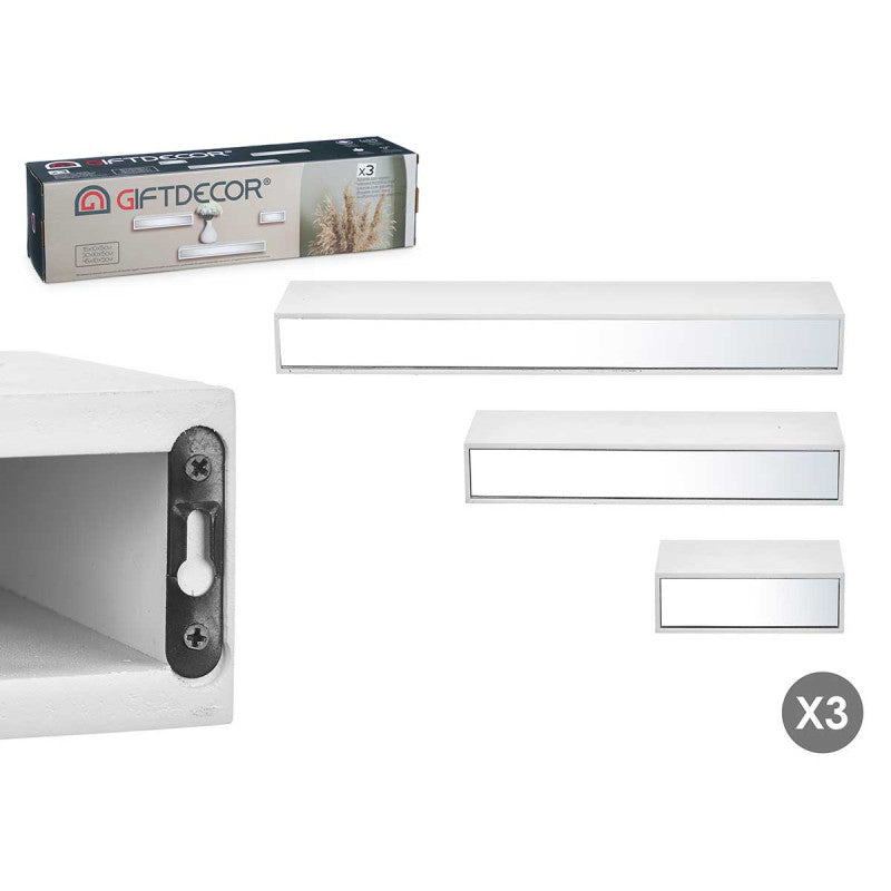 TRES ESTANTES MADERA CON ESPEJO 15 30 45 CM BLANCO
