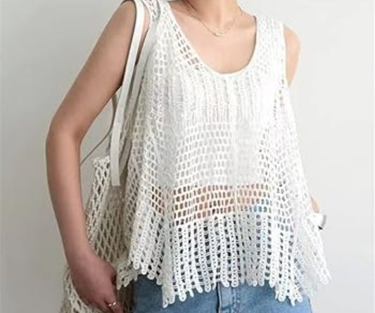 camiseta de encaje crochet talla única