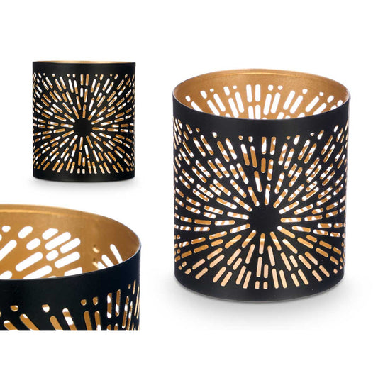 PORTAVELA CALADO NEGRO DORADO RAYAS