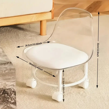 Silla de plástico transparente blanca con ruedas