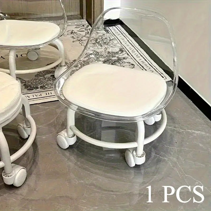 Silla de plástico transparente blanca con ruedas